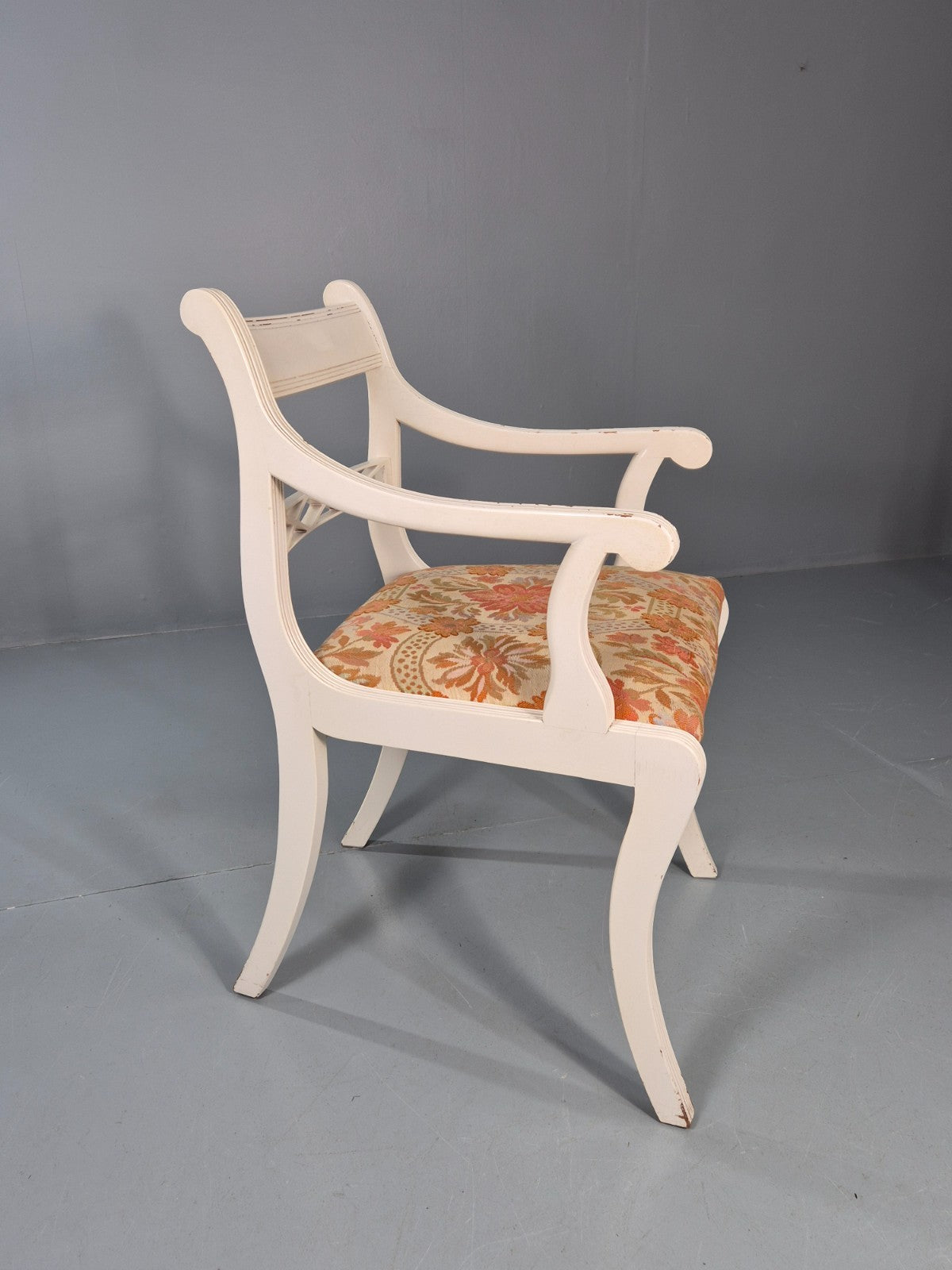 8 Regency Style Dining Chairs 1970s Retro Repro Floral Pads Armed EB11035 MDIN5