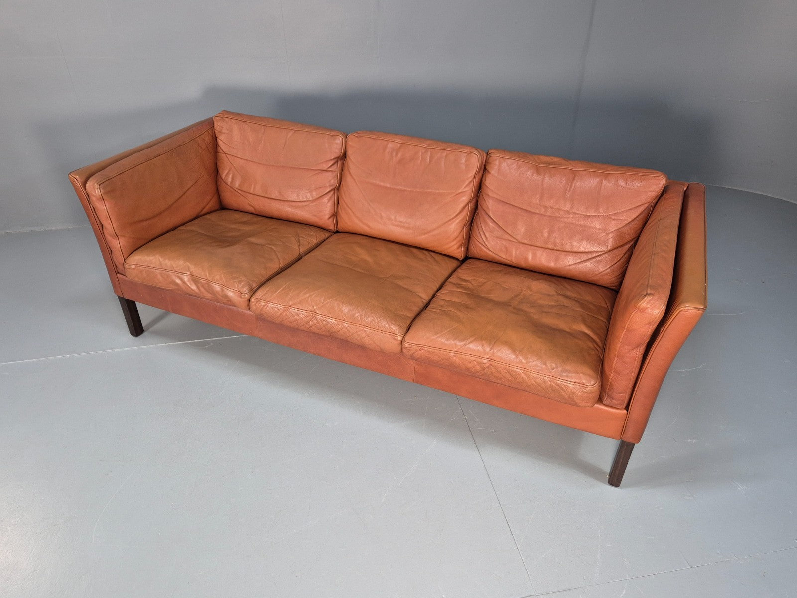 MidCentury Three Seater Sofa Tan Leather Vintage Danish Retro 1970s EB10721 M3SS5