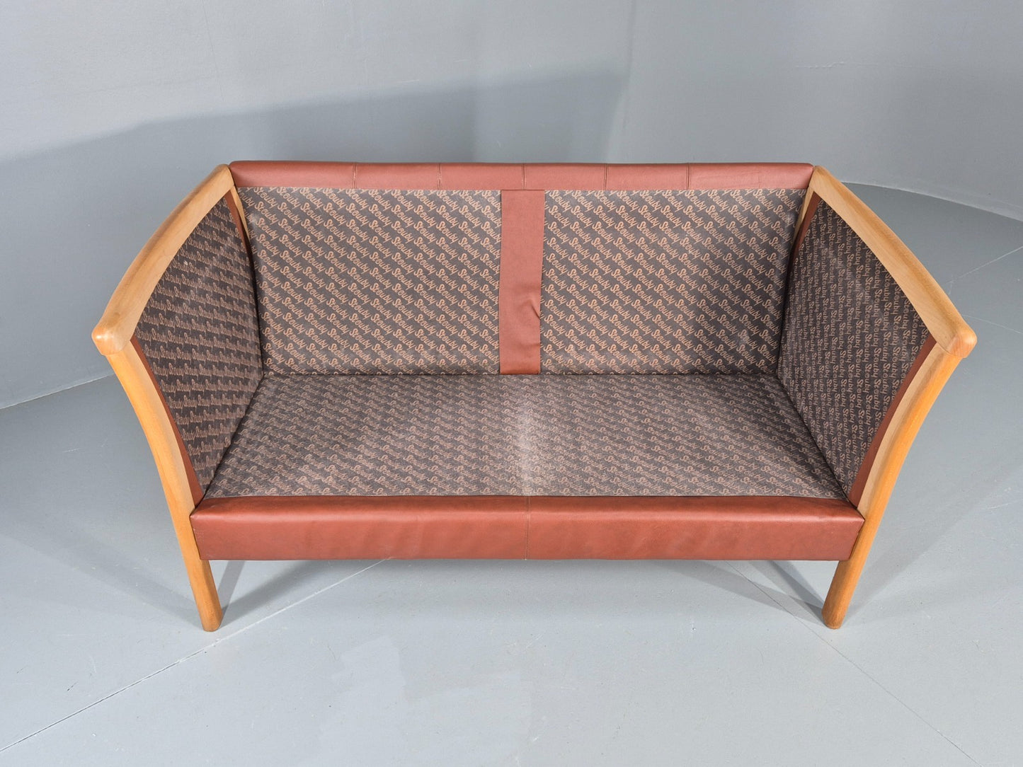 Vintage Stouby 2 Seat Sofa Reddy Brown Leather Beech Ends Retro EB10509 M2SS11