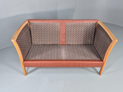 Vintage Stouby 2 Seat Sofa Reddy Brown Leather Beech Ends Retro EB10509 M2SS11