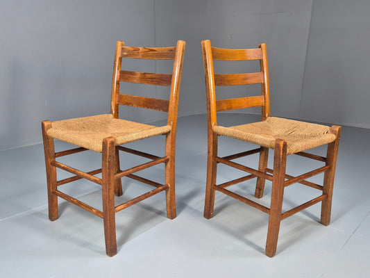 2 Vintage Pine and Paper Cord Dining Chairs French Country Style EB9495 VDIN - UKDK FURNITURE