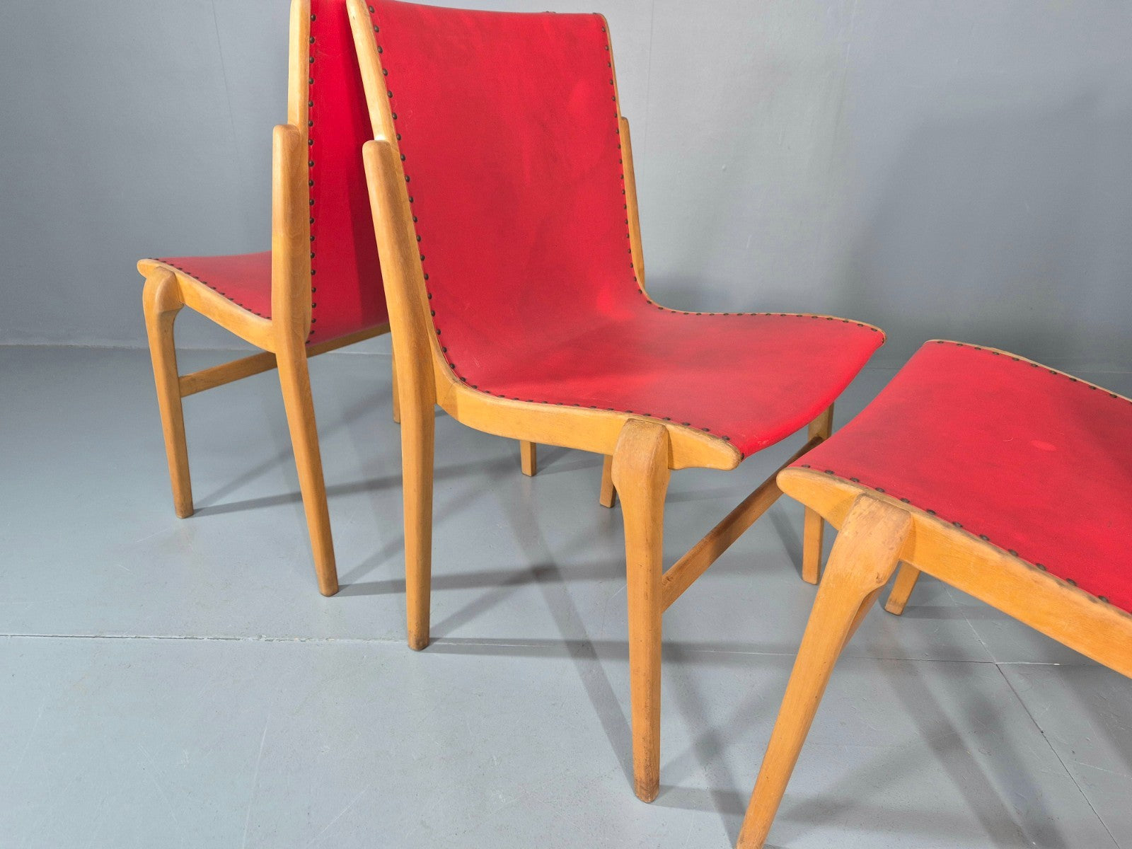 4 Stacking Lounge Chairs 1950s Swedish Red Beech Mid Century Retro EB11102 MDIN6