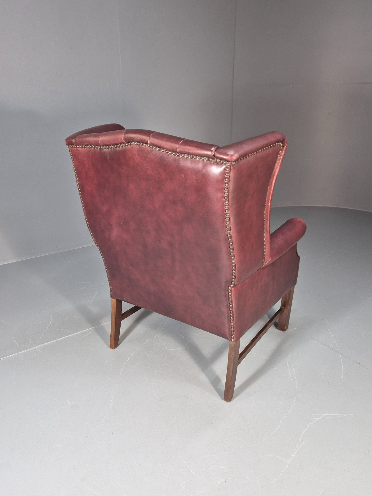 Georgian Style Wing Back Lounge Chair Red Leather Buttoned 1980s  EB10807 VLEA14