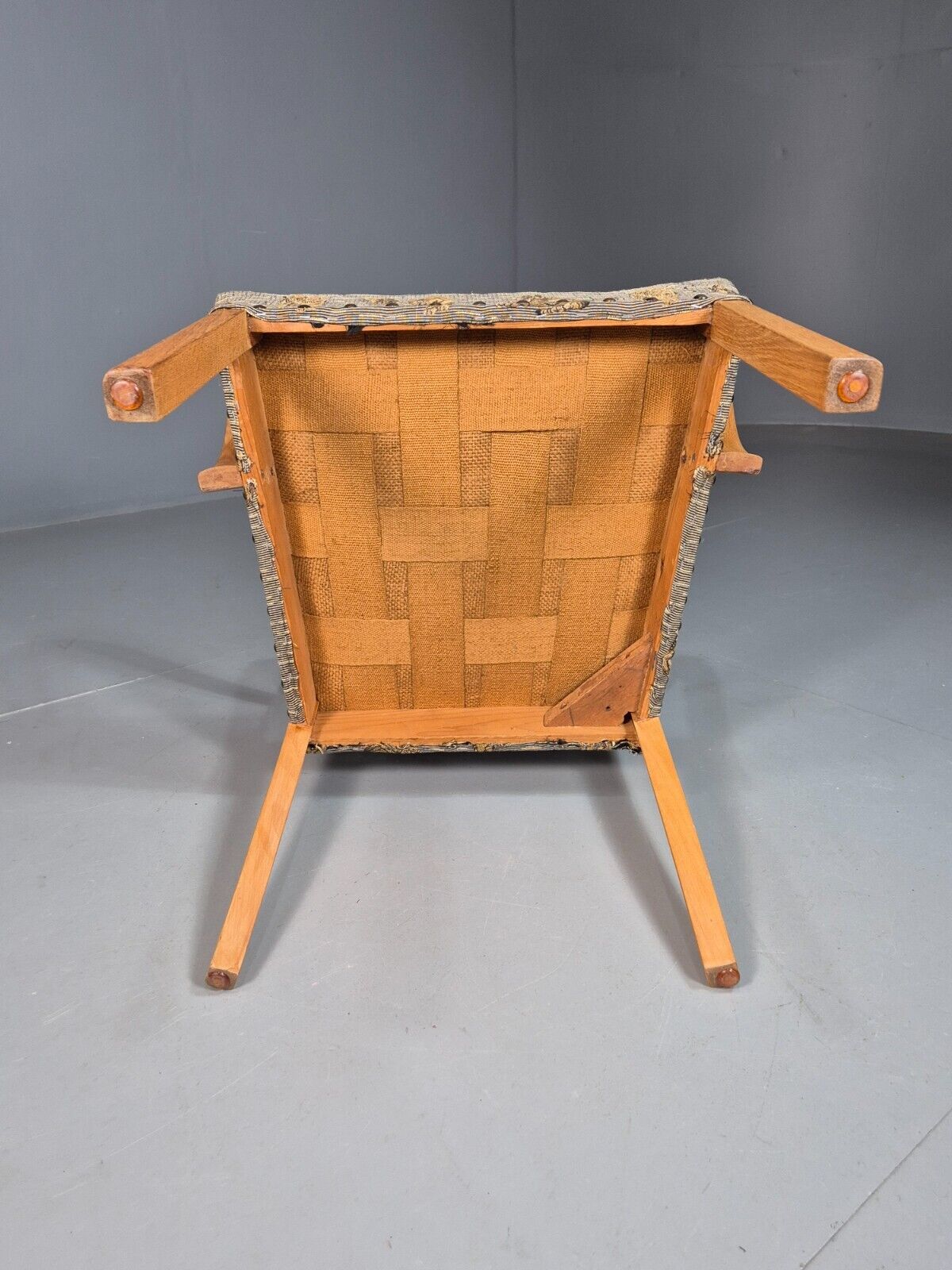 Vintage Danish Elbow Chair Tiger Motif Grey Beech Wood 1950s Retro EB8005 MDIN - UKDK FURNITURE