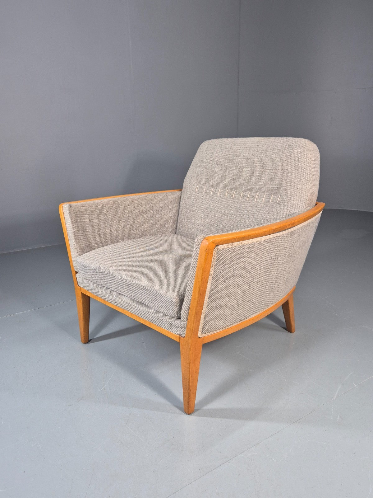 Vintage MIdcentury Lounge Chair 1950s Sweden Retro Grey Wool Beech EB11095 MNOR0