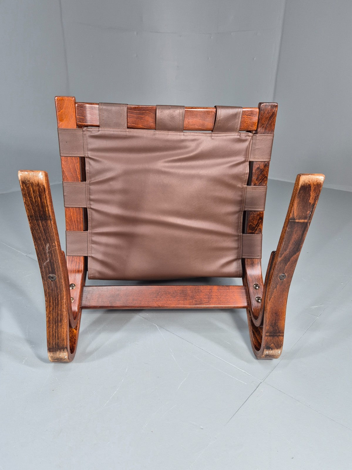 Vintage Skyline Lounge Chair Brown Leather 1970s Retro MCM Bentwood EB11326 MBEN17