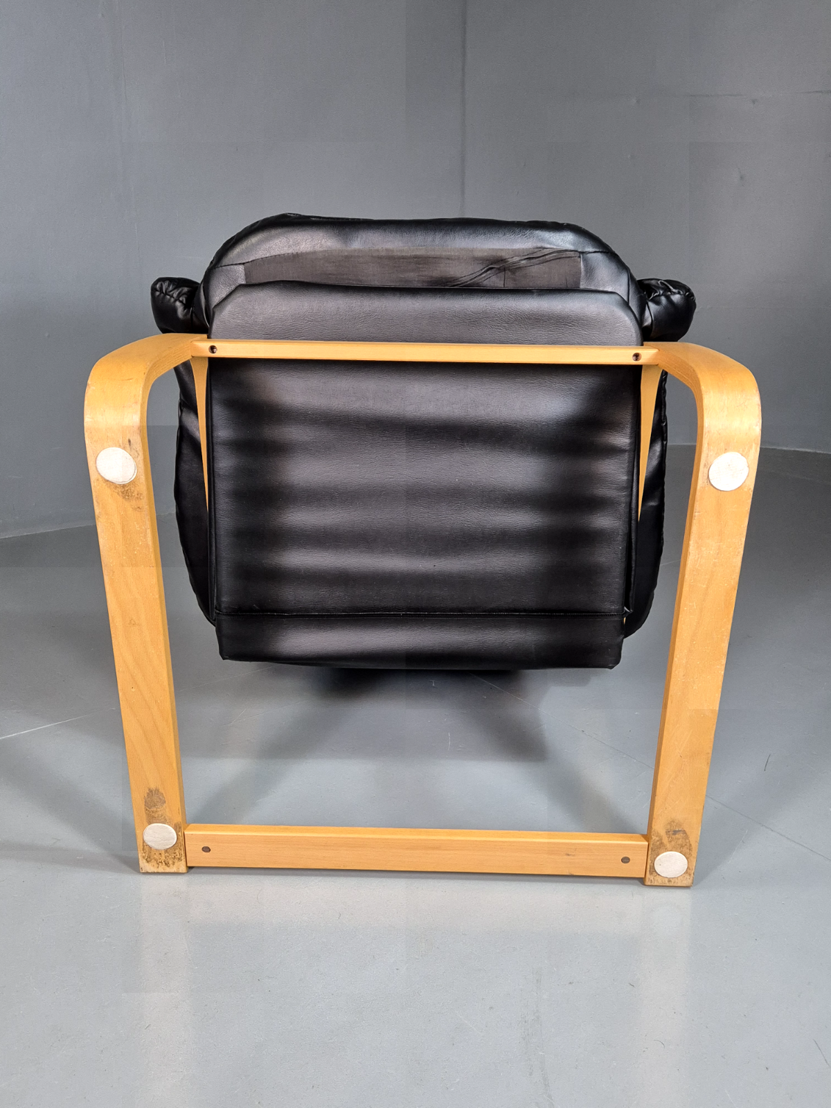 Vintage Danish Lounge Chair Black Leather Bentwood Cantilever Retro EB7229 MBEN10