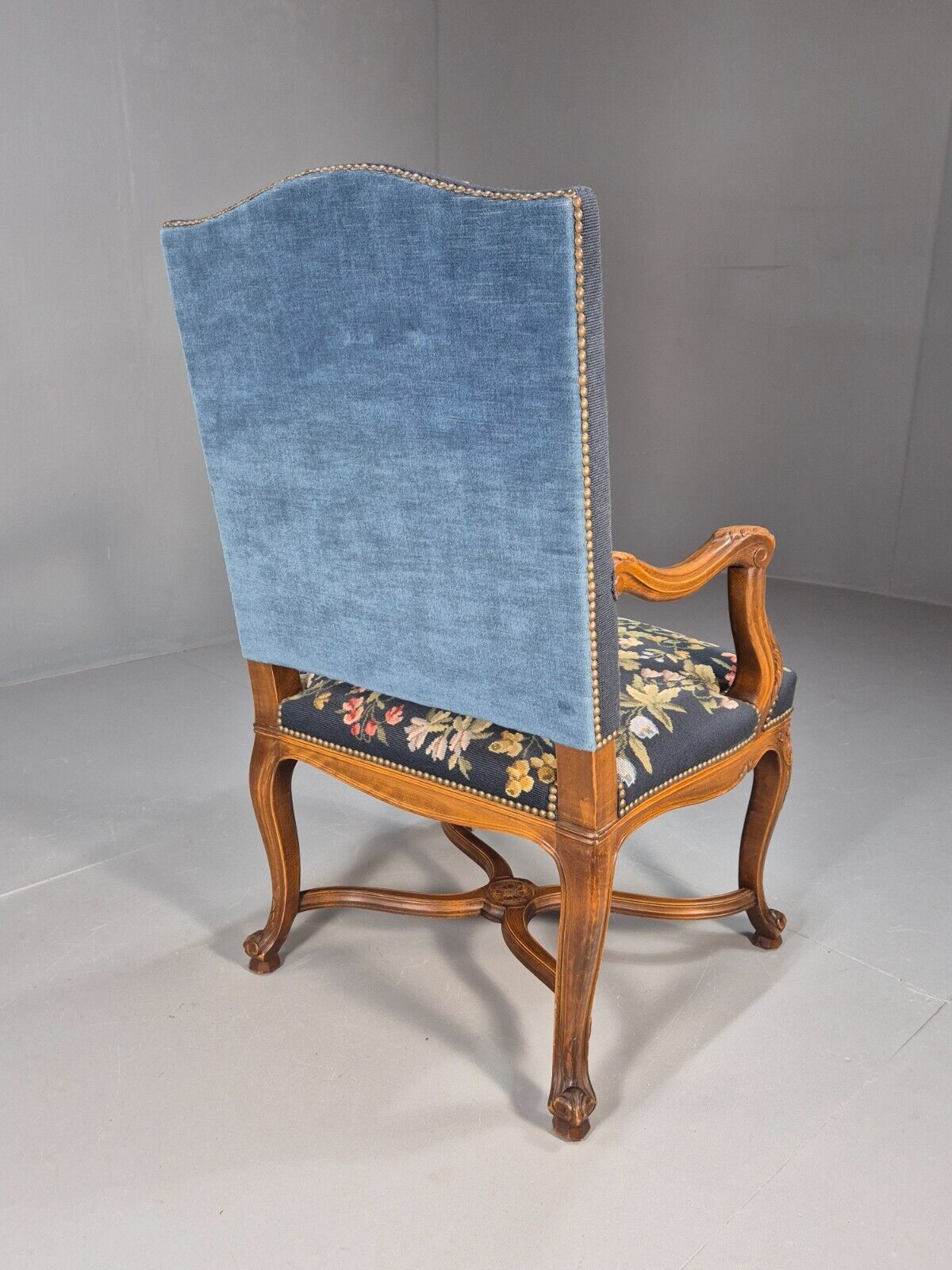 Vintage Danish Lounge Blue Floral Oak 17th Century Style EB8994 VCLO - UKDK FURNITURE