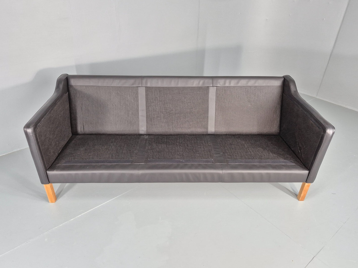 Vintage 3 Seat Sofa Danish Black Leather and Vinyl Mid Century EB10468 M3SS10