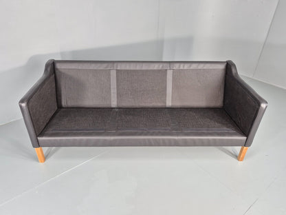 Vintage 3 Seat Sofa Danish Black Leather and Vinyl Mid Century EB10468 M3SS10