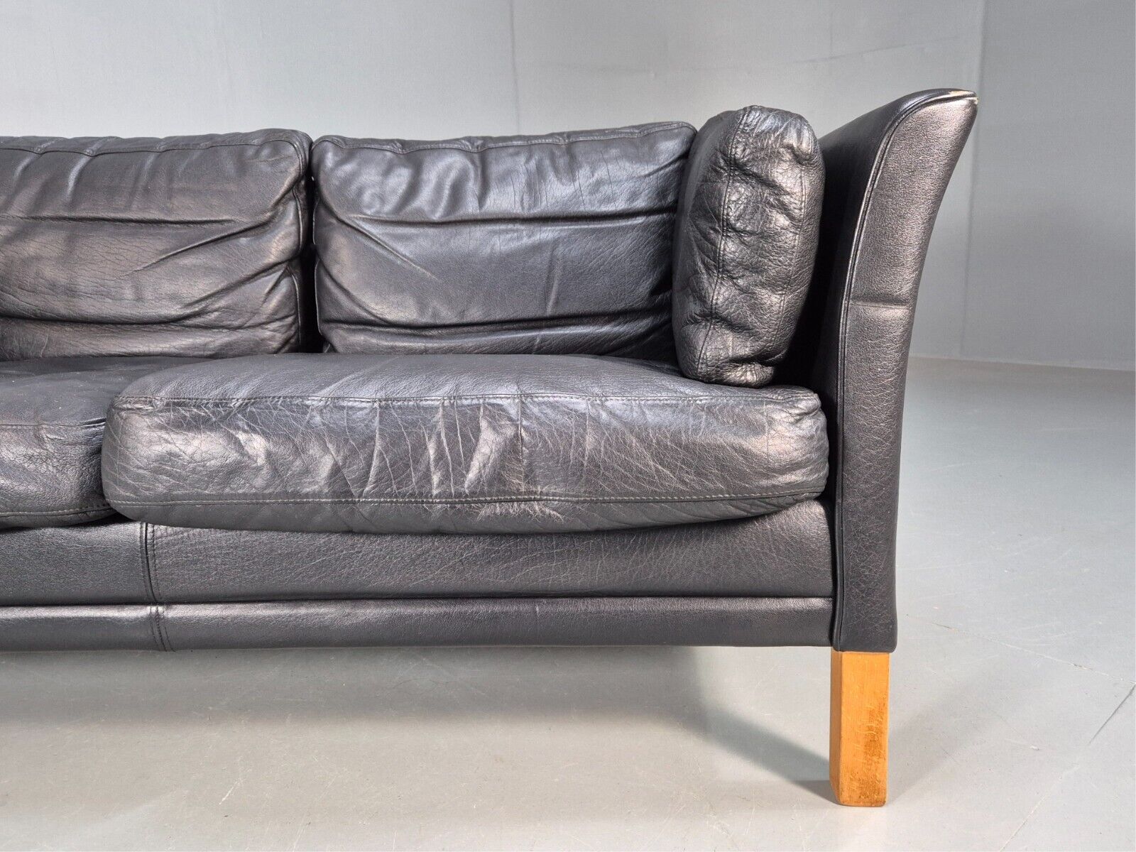 Vintage Danish 2 Seat Sofa Black Leather 1980s Retro MCM EB8696 M2SS - UKDK FURNITURE