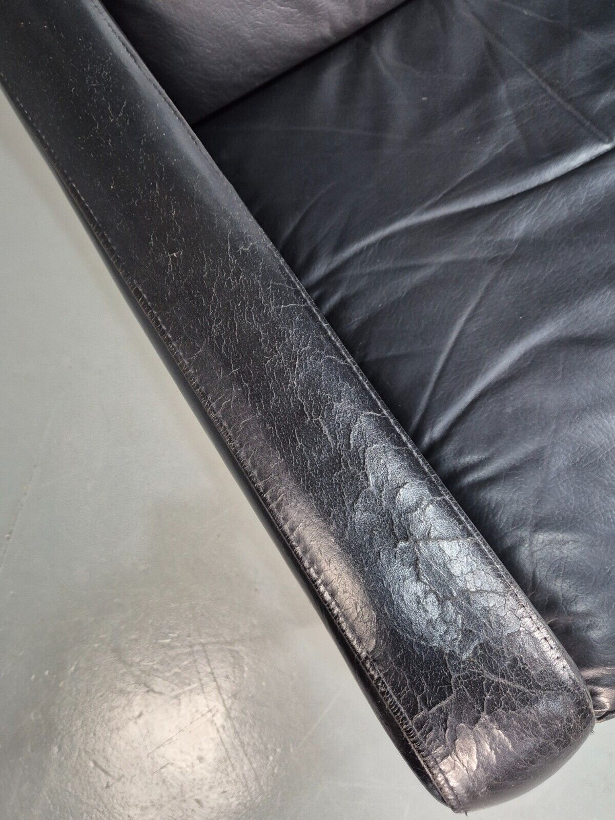 Vintage Danish Lounge Chair Black Leather Wingback 1970s Retro MCM EB8237 MNOR - UKDK FURNITURE