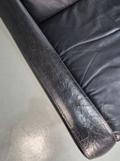 Vintage Danish Lounge Chair Black Leather Wingback 1970s Retro MCM EB8237 MNOR - UKDK FURNITURE