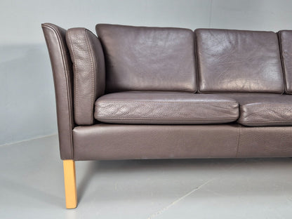 Vintage Danish 3 Seat Black leather Sofa 1980s Retro MCM EB9072 M3SS - UKDK FURNITURE