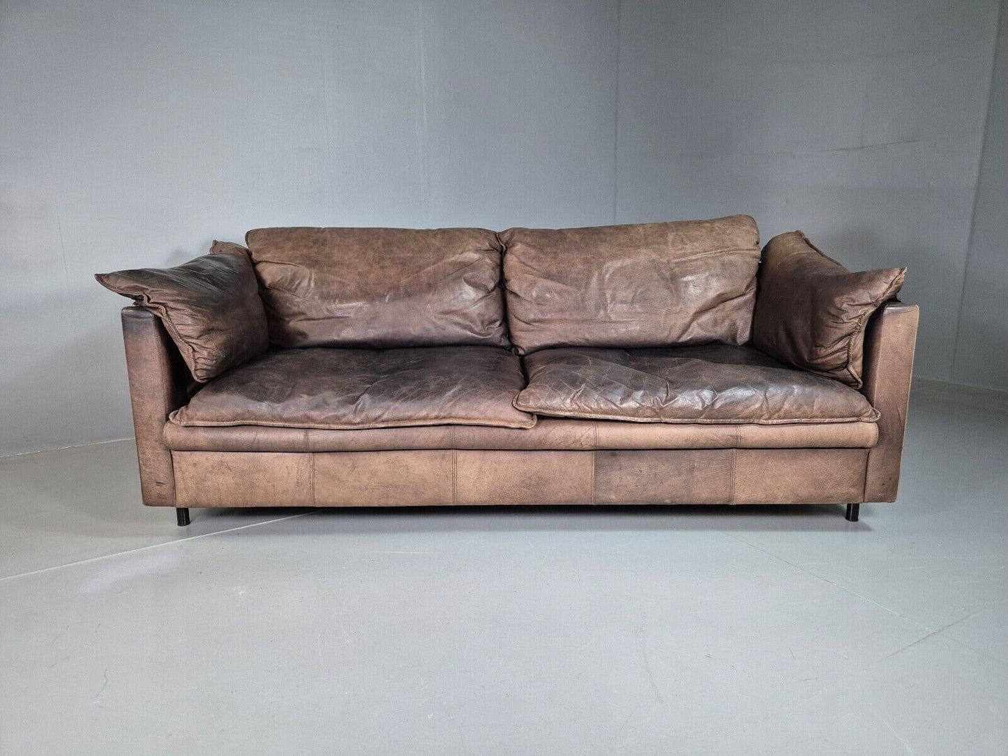 Vintage Danish 3 Seat Sofa Brown Leather 1980s Retro EB7506 M2SS - UKDK FURNITURE