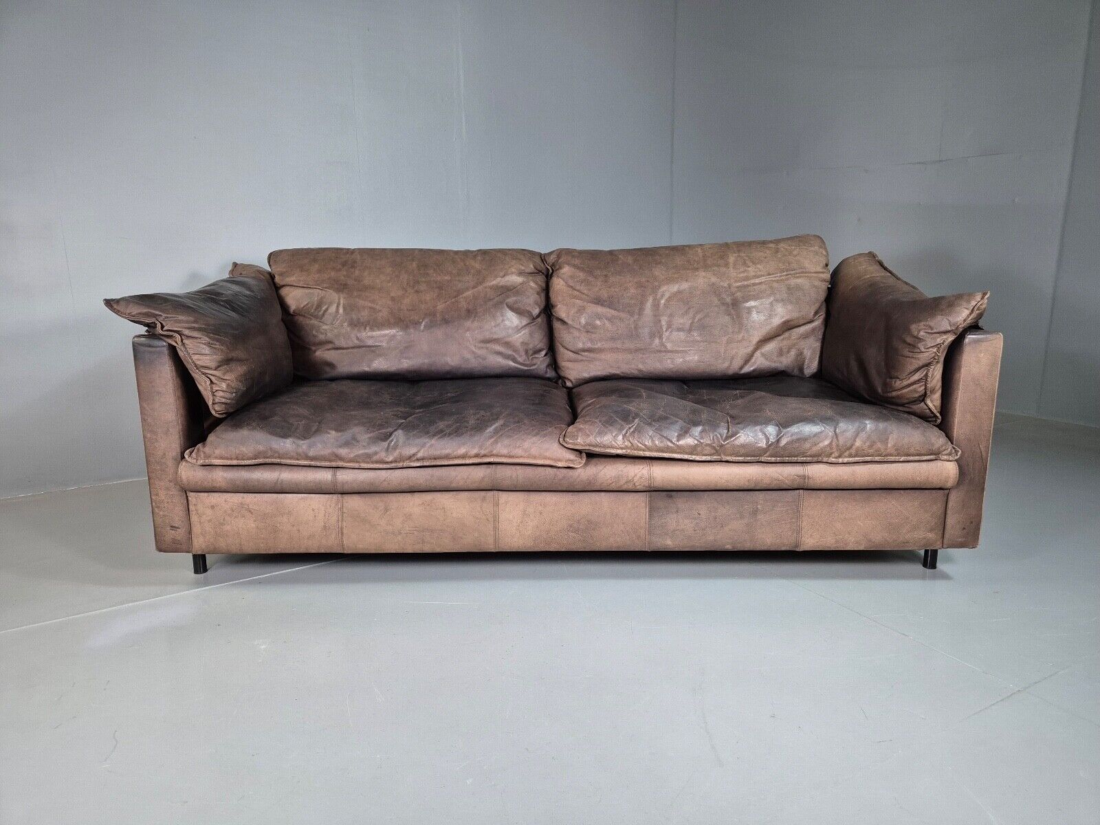 Vintage Danish 3 Seat Sofa Brown Leather 1980s Retro EB7506 M2SS - UKDK FURNITURE