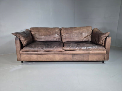 Vintage Danish 3 Seat Sofa Brown Leather 1980s Retro EB7506 M2SS - UKDK FURNITURE