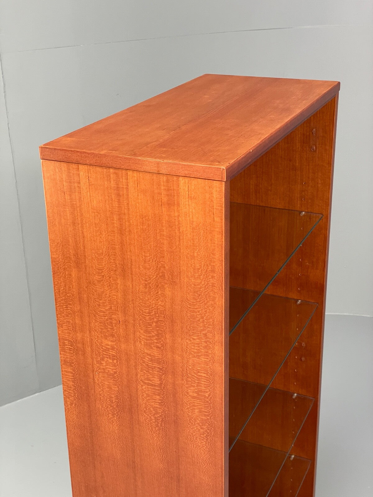 Vintage Cherrywood Bookcase Beaver & Tapley Glass Shelving Retro EB9758 MWOO - UKDK FURNITURE