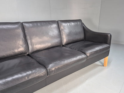 Vintage Hurup Danish 3 Seat Black Leather Sofa Mogensen 1980s Retro EB9966 M3SS2