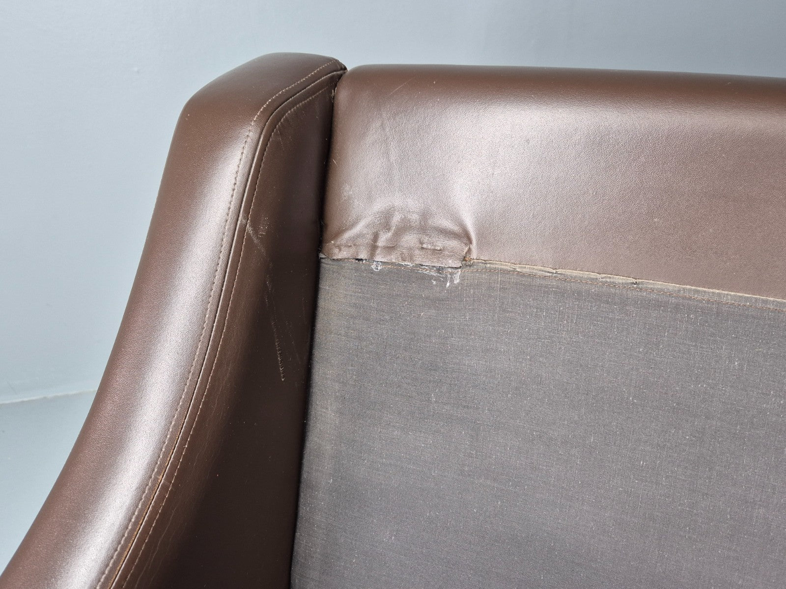 Vintage 3 Seat Leather Sofa 1970s Danish Brown Mid Century Retro EB10519 M3SS12