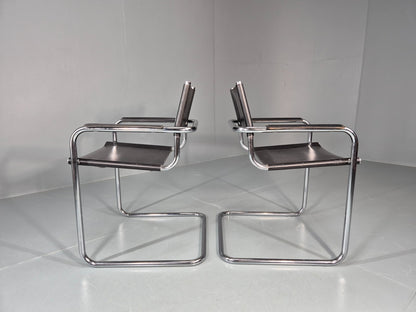 2 Leather and Chrome Elbow Chair Bauhaus Style Vintage 1980s Retro EB11214 MNOR5