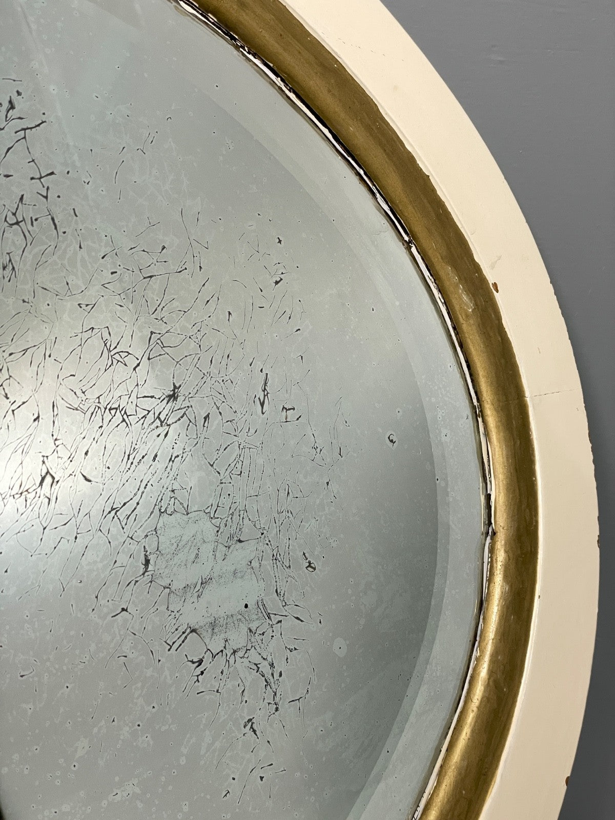 Antique Oval Wall Mirror White & Gold Painted Bevelled Patina EB11051 MWOO13