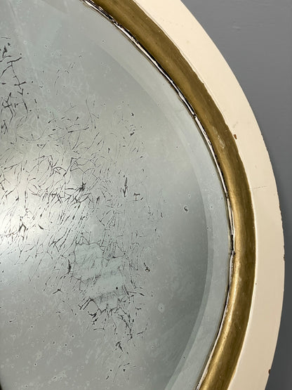 Antique Oval Wall Mirror White & Gold Painted Bevelled Patina EB11051 MWOO13