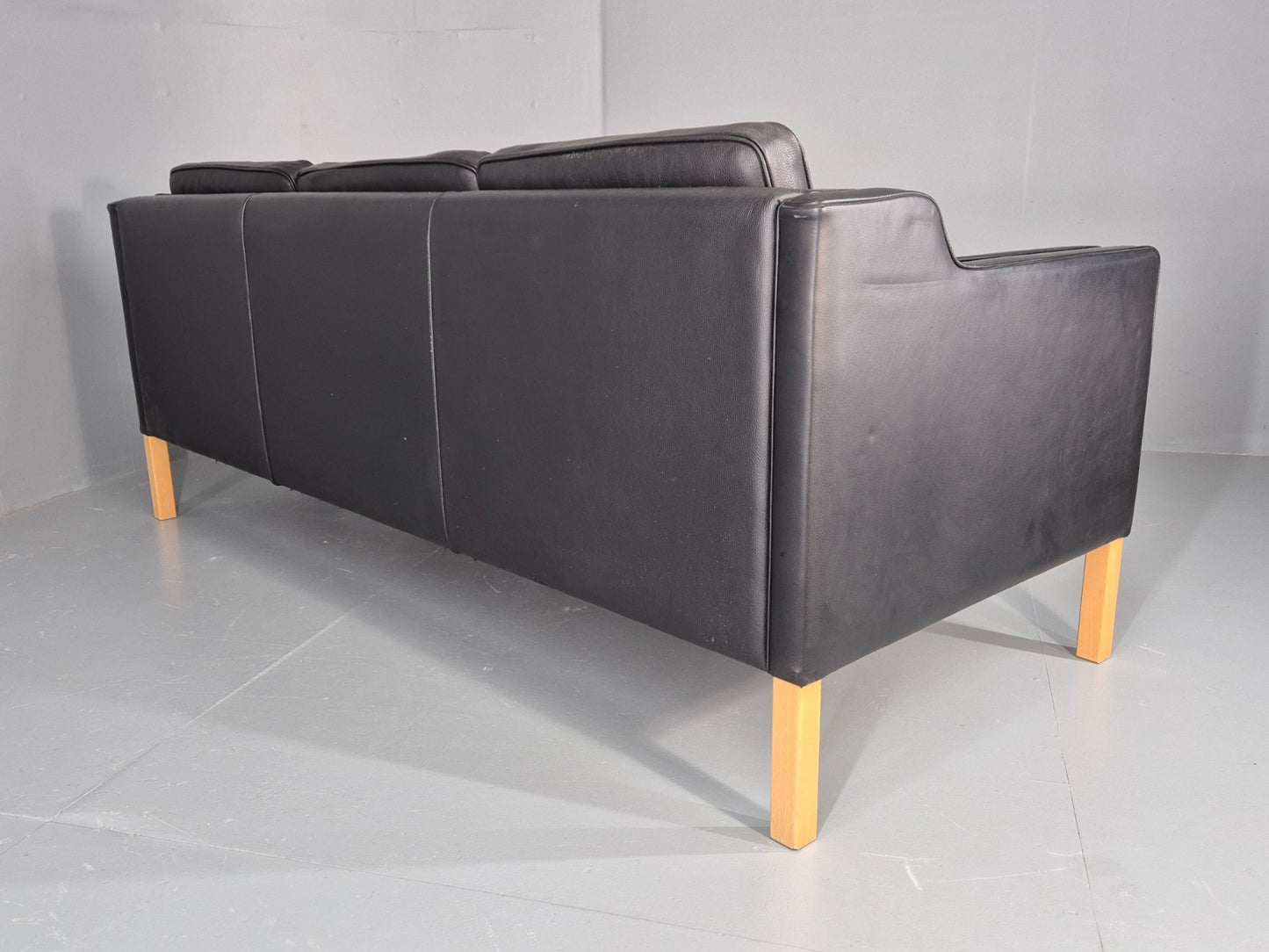 Vintage 3 Seat Sofa Danish Black Leather Mid Century Retro 1980s EB10476 M3SS18