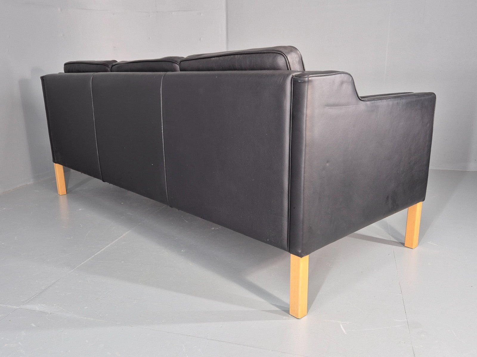 Vintage 3 Seat Sofa Danish Black Leather Mid Century Retro 1980s EB10476 M3SS18