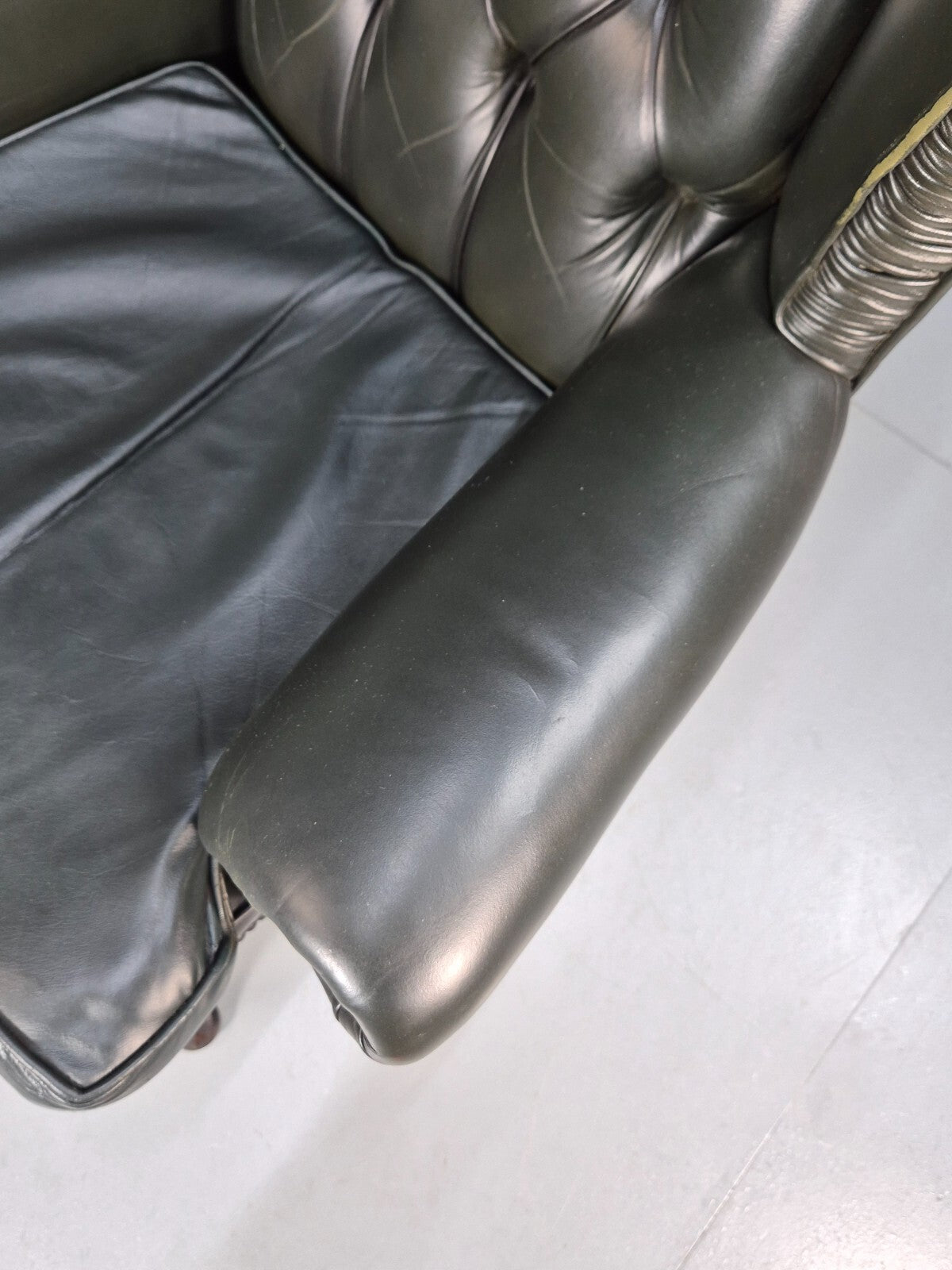 Vintage Chesterfield Armchair Green Leather Pleated Button Back EB9485 VLEA - UKDK FURNITURE