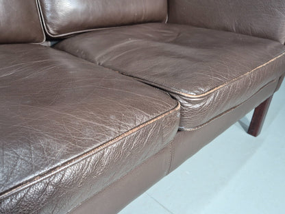 Vintage Danish 2 Seat Settee 1970s Danish Brown Leather Retro MCM EB11633 M2SS9