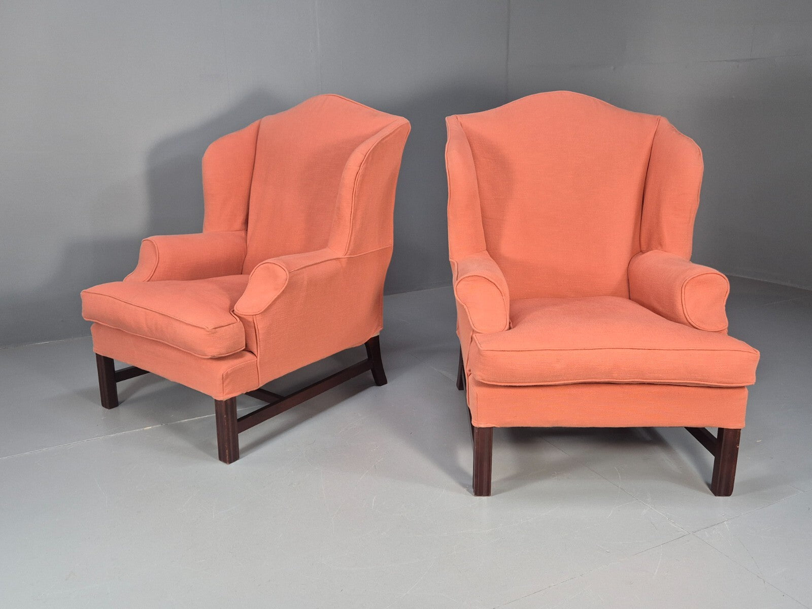 2 Vintage Georgian Style Wingback Armchairs 1950s Reproduction EB9469 VCLO - UKDK FURNITURE