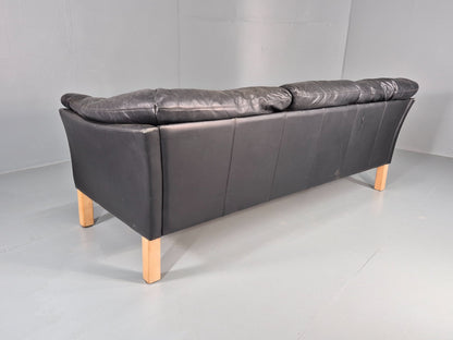 Vintage 3 Seat Sofa Danish Black Leather 1980s Retro EB8626 M3SS15