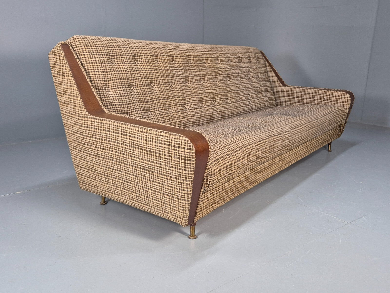 Vintage Mid Century Sofa Bed Teak Details to Arm 1960s Retro MCM EB9404 M4SS - UKDK FURNITURE
