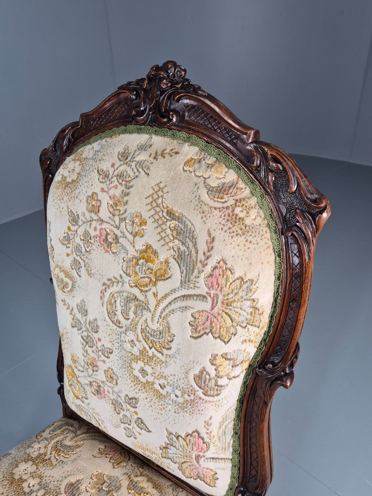 Antique Mahogany Nursing Chair Floral Upholstery 1880s Victorian EB11175 VCLO15