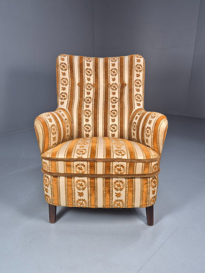 Retro Tub Lounge Chair Vintage Denmark 1960s Orange and Cream  EB10735 VCLO1