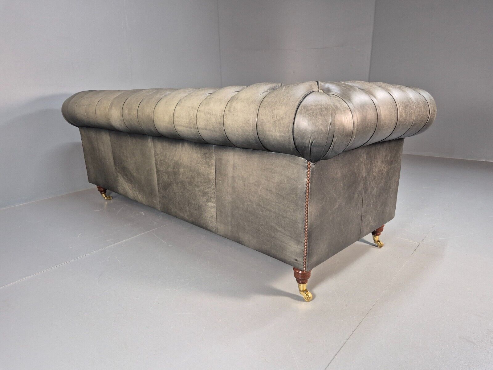 A Vintage Chesterfield Faded Black Leather 3 Seat Quality Build EB9161 VCHE - UKDK FURNITURE