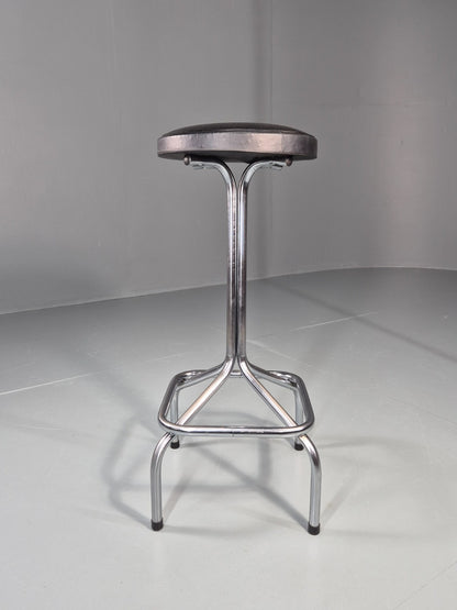 Vintage 1980s Bar Sttol Chrome and Black Vinyl Bauhaus Retro EB11275 MDIN2