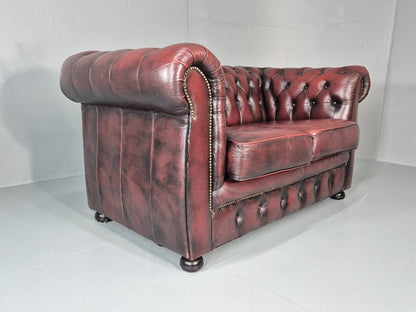 Two Seat Vintage Chesterfield Sofa Red Leather 1980s Retro EB11360 VCHE11
