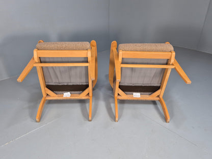 Vintage Oatmeal Armchairs Beech Frame Pair Retro Design EB9489 MNOR - UKDK FURNITURE