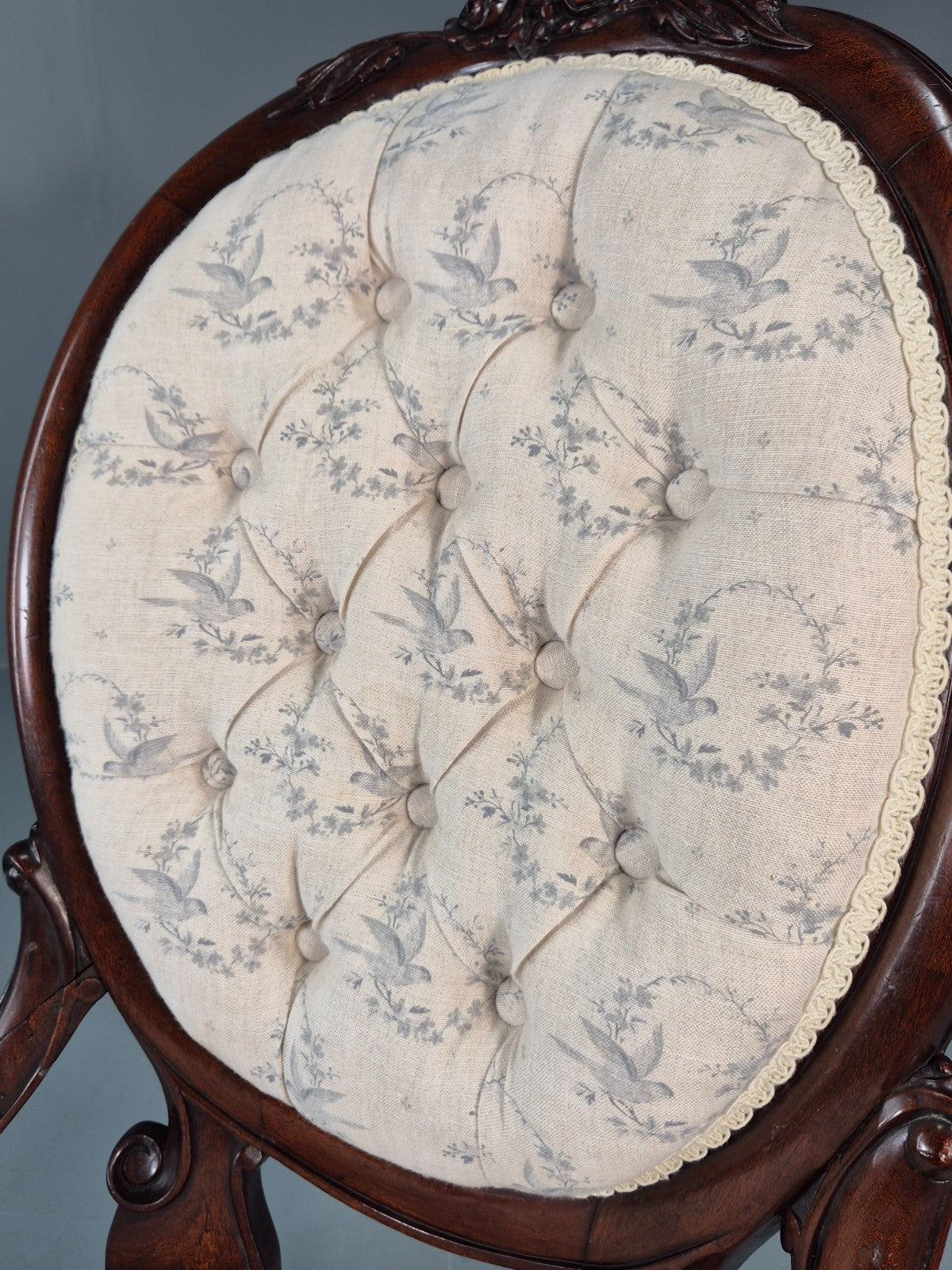 Victorian Balloon Back Nursing Chair Mahogany Carved Frame 1880s EB10989 VCAR15