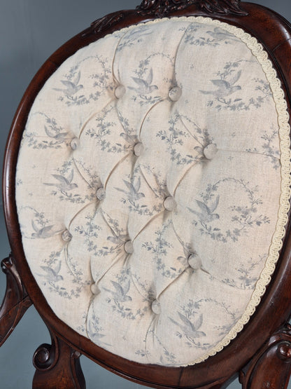 Victorian Balloon Back Nursing Chair Mahogany Carved Frame 1880s EB10989 VCAR15