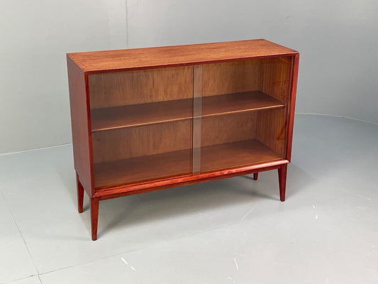 Vintage 1960s Oak Bookcase Red Stained Glazed Front Adjustable Shelf EB9763 MWOO - UKDK FURNITURE