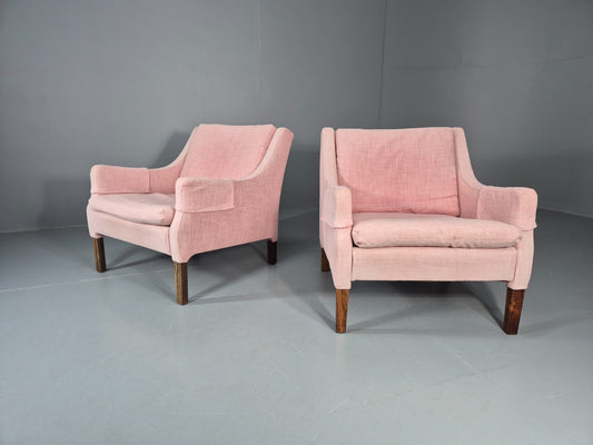 2 Midcentury Lounge Chairs 1960s Vintage Danish Pink Cotton EB11217 MNOR1