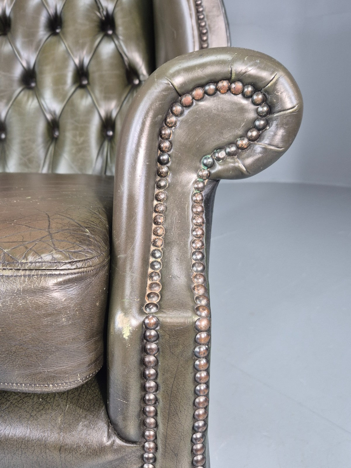 Vintage Wingback Leather Lounge Chair Queen Anne Style 1970s Retro EB11532 VLEA7