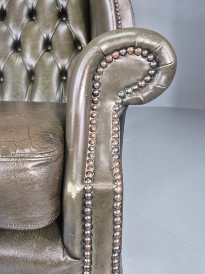 Vintage Wingback Leather Lounge Chair Queen Anne Style 1970s Retro EB11532 VLEA7
