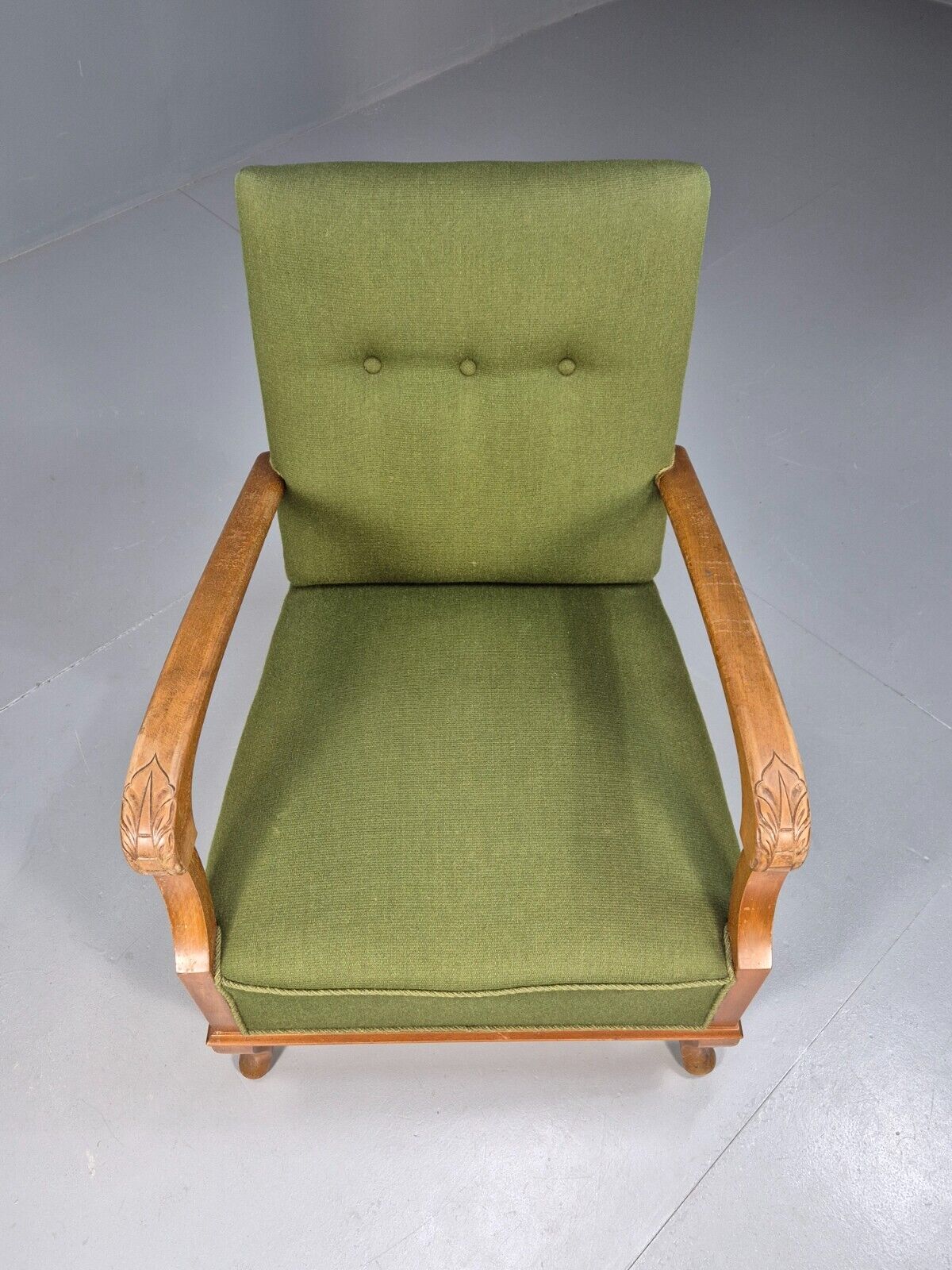 Vintage Danish Lounge Chair Green Wool Wood Arms Art Deco 1950s EB8973 VCLO - UKDK FURNITURE