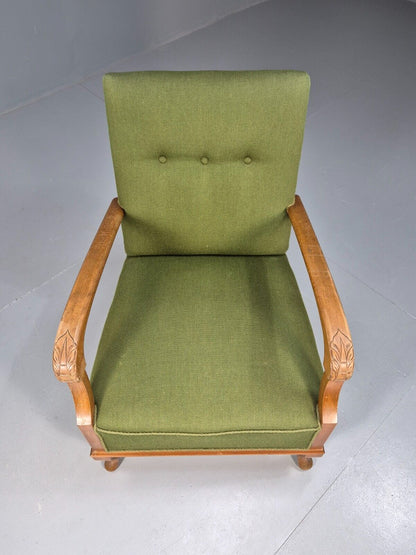 Vintage Danish Lounge Chair Green Wool Wood Arms Art Deco 1950s EB8973 VCLO - UKDK FURNITURE