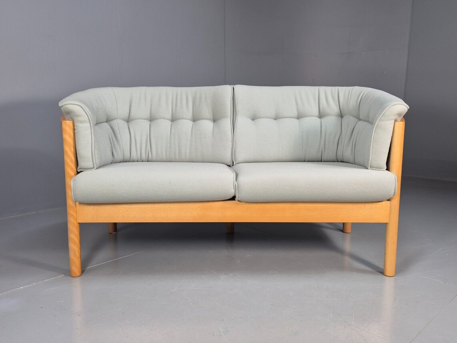 Vintage Danish 2 Seat Sofa Blue Wool Beech Curved Frame Nielaus MCM EB8549 M2SS - UKDK FURNITURE