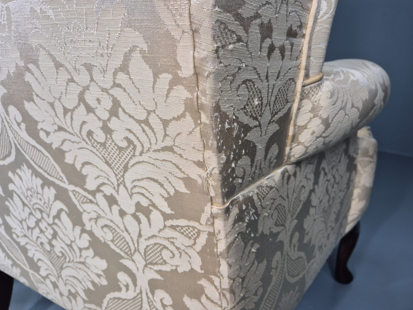 Georgian Style Wingback Armchairs Pair Gold Floral Fabric EB10934 VCLO15